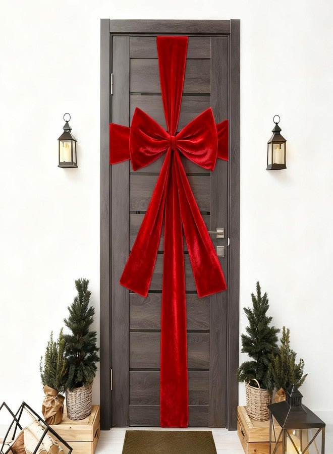 Suncalla 23.6 x 31.5 Inch Extra Large Red Velvet Christmas Bow with 30 ft Ribbon for Front Door Christmas Giant Wreath Cover for Tree Fireplace Indoor Outdoor Party Supplies Xmas Party Decorations - Image 1